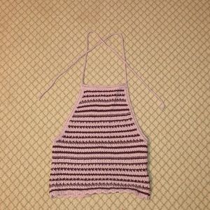 Cropped light purple and navy blue knitted shirt